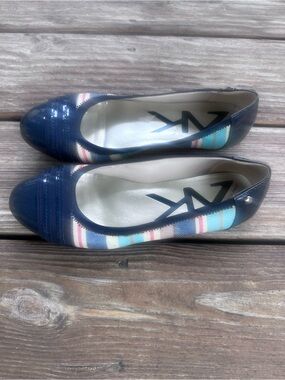 Anne Klein Navy Flats with Multicolor Pastel Stripes